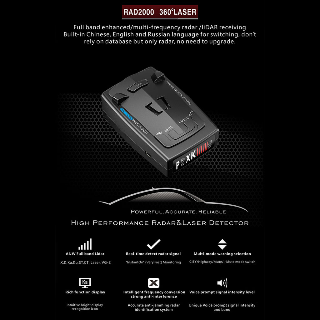 RAD2000 360 Laser Electronic Dog Car Mobile Speed Radar Speed Measuring Detector Generic